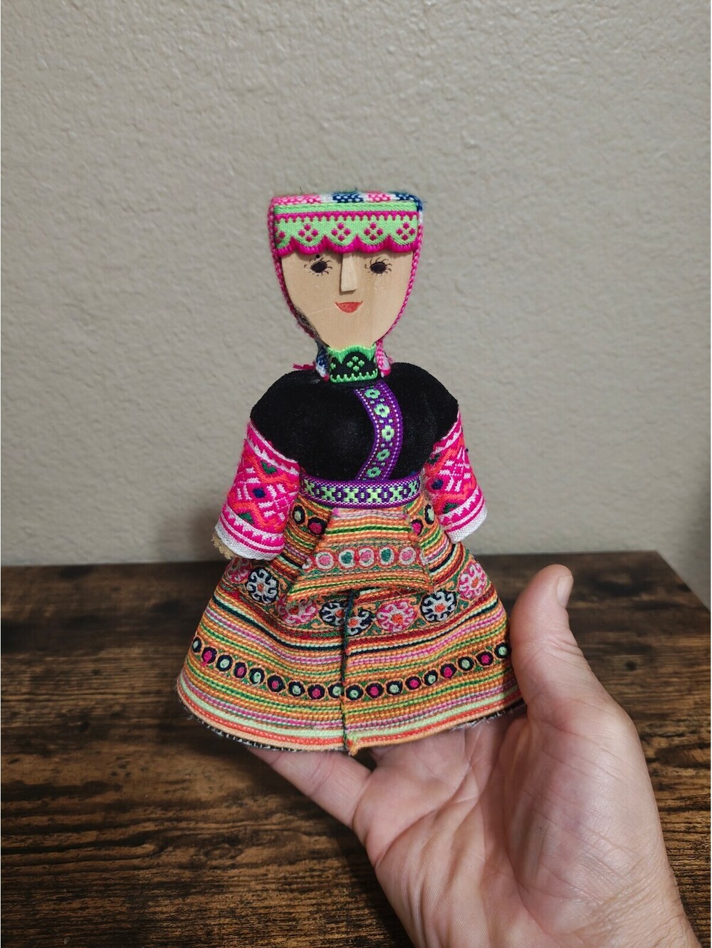 1970s Handmade Hmong Doll Folk Art In Traditional Dress